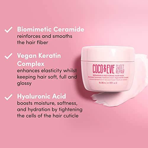 Coco & Eve Sweet Repair Repairing and Restoring Hair Mask - Biomimetic Ceramides, Hyaluronic Acid, Vegan Keratin - 85% Stronger Hair, 65% Less Damage - 7 oz - görsel 8