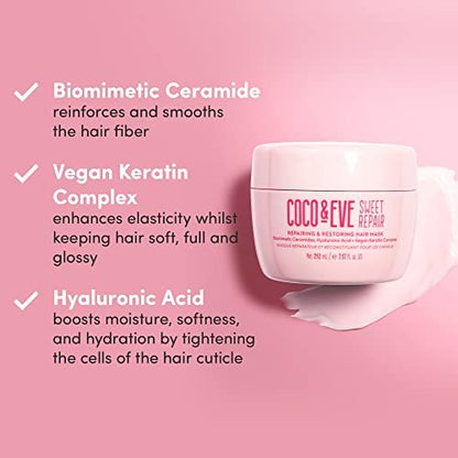 Coco & Eve Sweet Repair Repairing and Restoring Hair Mask - Biomimetic Ceramides, Hyaluronic Acid, Vegan Keratin - 85% Stronger Hair, 65% Less Damage - 7 oz