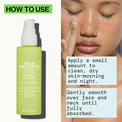 Pacifica Kale Smoothie Refining Face Lotion - Niacinamide & Vitamin C Moisturizer for All Skin Types, Minimizes Pores, Vegan, 1.7 fl oz Avelisse