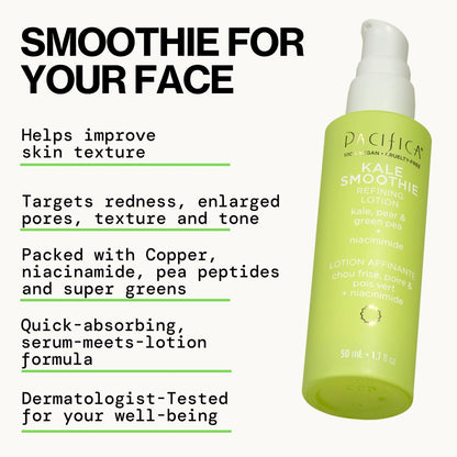 Pacifica Kale Smoothie Refining Face Lotion - Niacinamide & Vitamin C Moisturizer for All Skin Types, Minimizes Pores, Vegan, 1.7 fl oz Avelisse