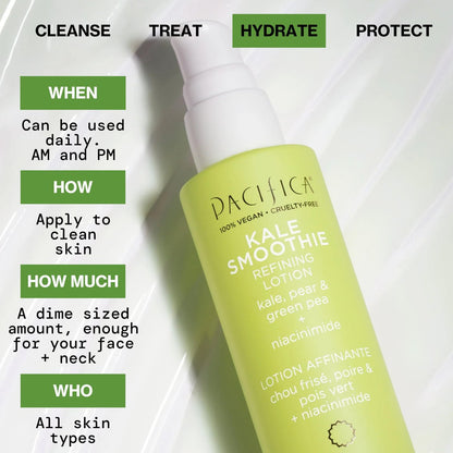 Pacifica Kale Smoothie Refining Face Lotion - Niacinamide & Vitamin C Moisturizer for All Skin Types, Minimizes Pores, Vegan, 1.7 fl oz Avelisse