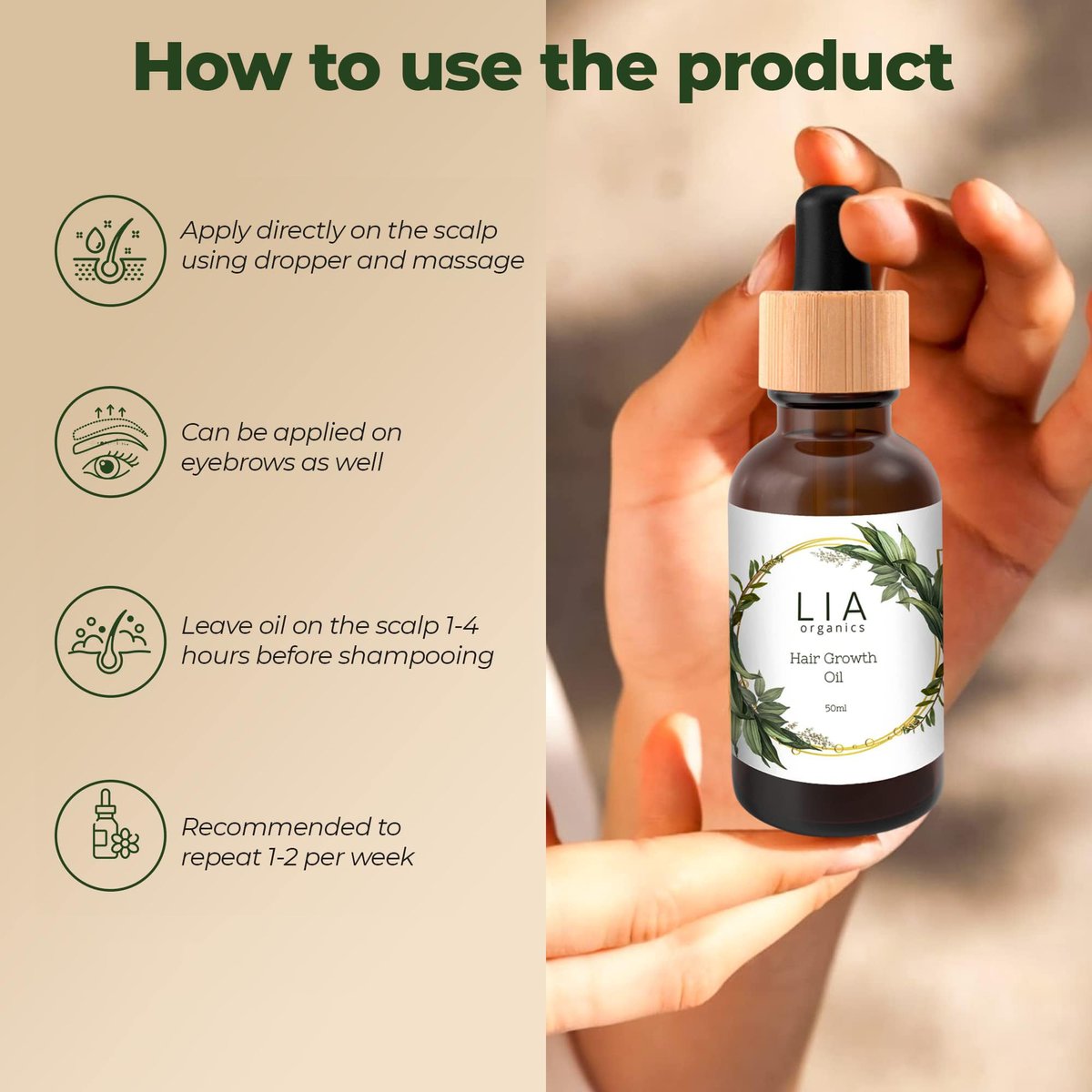 Lia Organics Hair Growth Oil - Organic, Vegan, Cruelty-Free Rosemary, Castor, Pumpkin Seed & Amla Oil for Thick Healthy Hair (1.7 Fl Oz) Avelisse