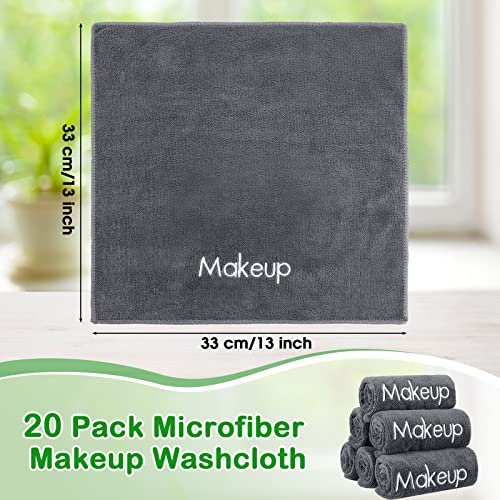Shimeyao 20 Pack Makeup Remover Cloths - Gray Soft Microfiber Face Washcloths, Reusable & Quick Dry, 13x13 Inches, for Women Cleansing, Hand, Travel, Hotel Avelisse