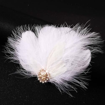 GENBREE White Feather Hair Clip Fascinator - 1920s Gatsby Headpiece for Women