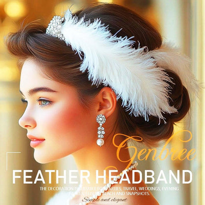 GENBREE White Feather Hair Clip Fascinator - 1920s Gatsby Headpiece for Women