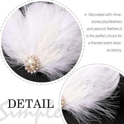 GENBREE White Feather Hair Clip Fascinator - 1920s Gatsby Headpiece for Women