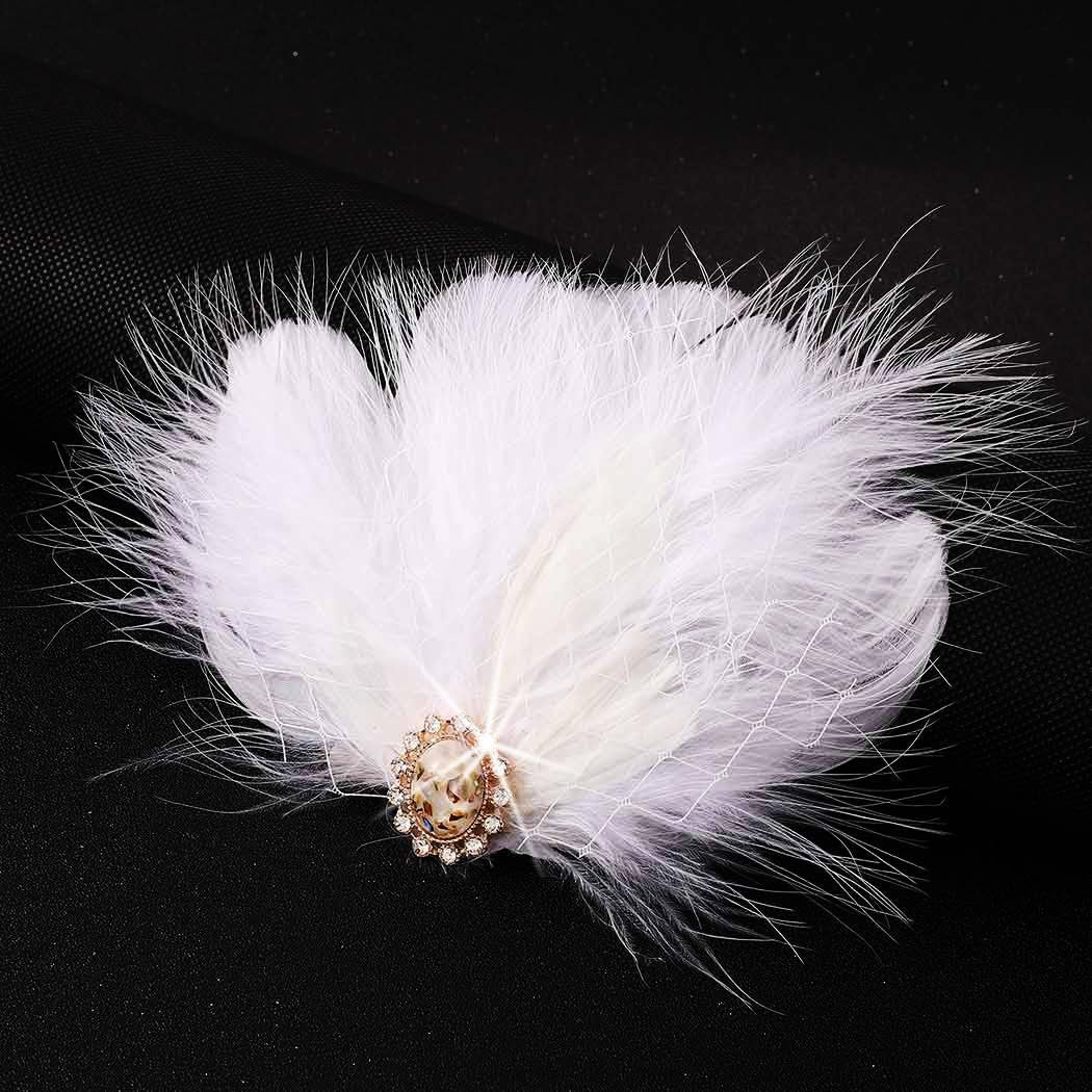 GENBREE White Feather Hair Clip Fascinator - 1920s Gatsby Headpiece for Women - görsel 3