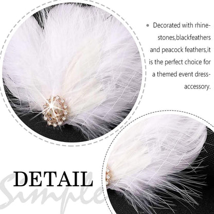 GENBREE White Feather Hair Clip Fascinator - 1920s Gatsby Headpiece for Women