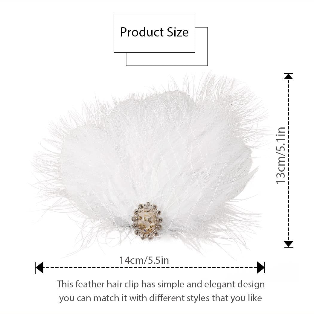 GENBREE White Feather Hair Clip Fascinator - 1920s Gatsby Headpiece for Women - görsel 13