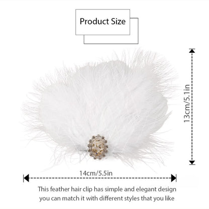 GENBREE White Feather Hair Clip Fascinator - 1920s Gatsby Headpiece for Women