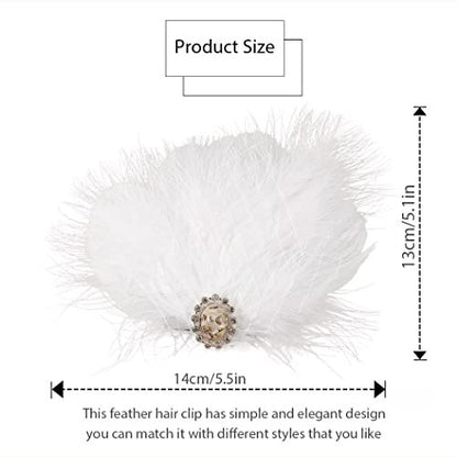 GENBREE White Feather Hair Clip Fascinator - 1920s Gatsby Headpiece for Women