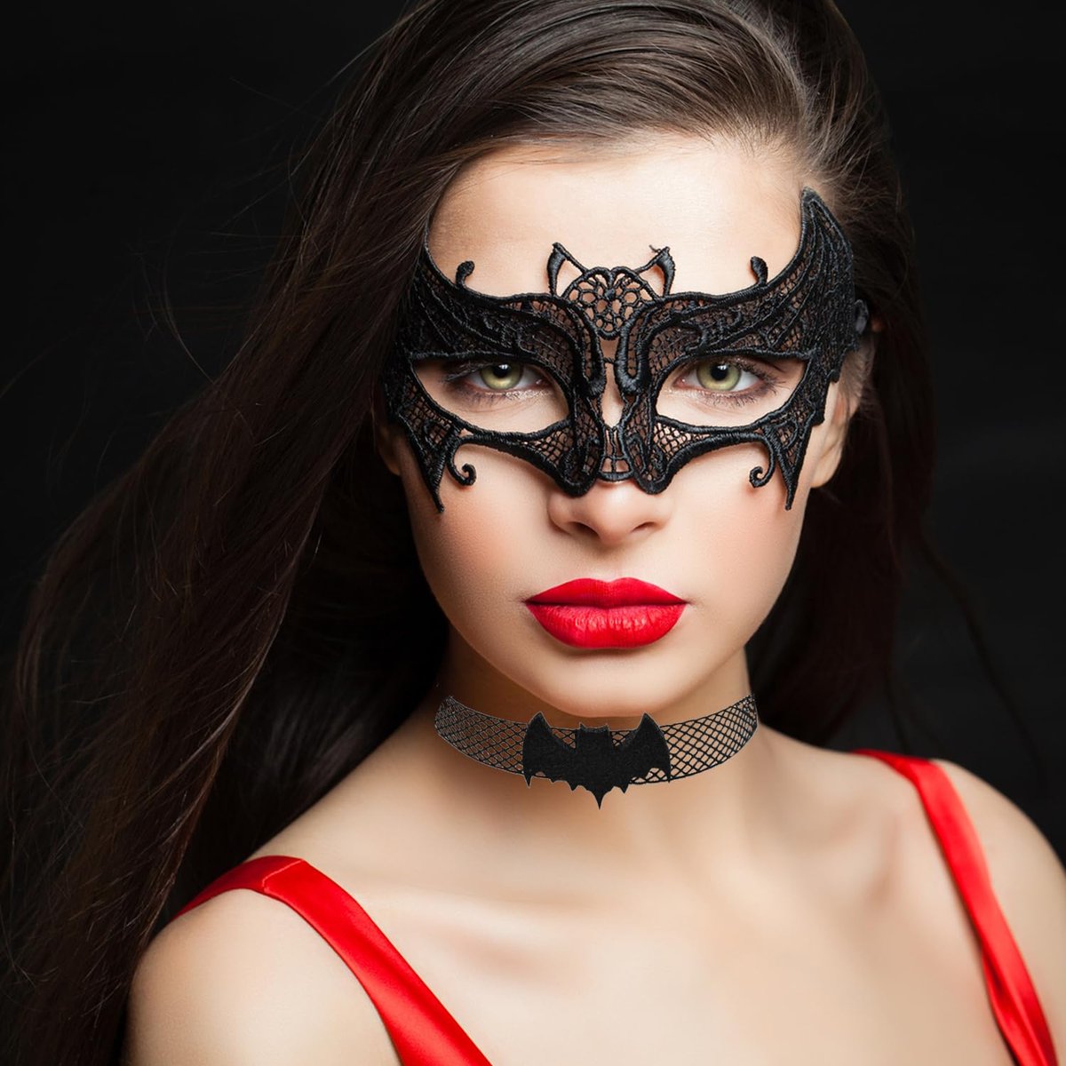 Black Lace Bat Headband & Mask Set for Women – Halloween Costume Accessories - görsel 9