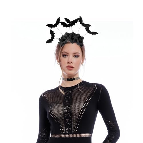 Black Lace Bat Headband & Mask Set for Women – Halloween Costume Accessories - görsel 4