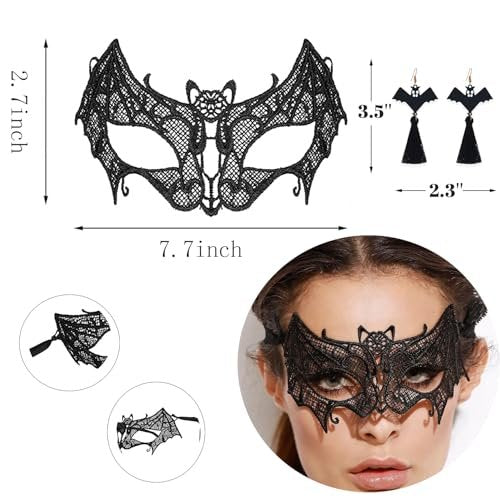 Black Lace Bat Headband & Mask Set for Women – Halloween Costume Accessories - görsel 12