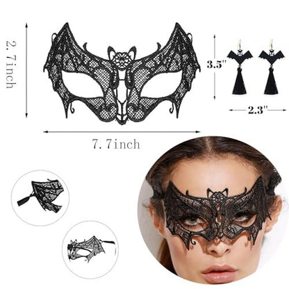 Black Lace Bat Headband & Mask Set for Women – Halloween Costume Accessories