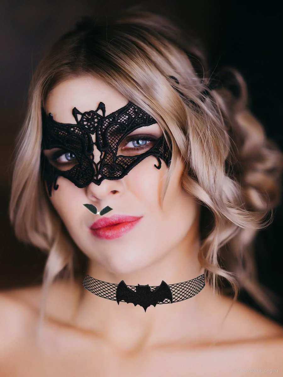 Black Lace Bat Headband & Mask Set for Women – Halloween Costume Accessories - görsel 15