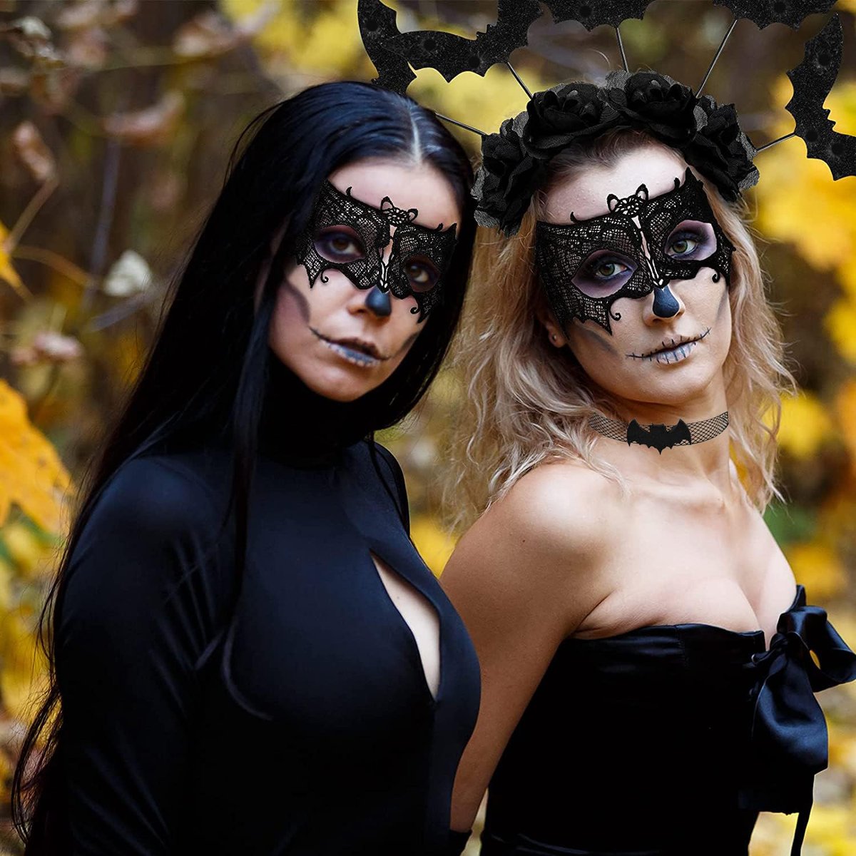 Black Lace Bat Headband & Mask Set for Women – Halloween Costume Accessories - görsel 7