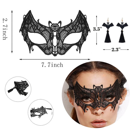 Black Lace Bat Headband & Mask Set for Women – Halloween Costume Accessories
