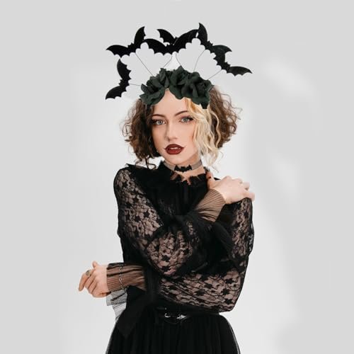 Black Lace Bat Headband & Mask Set for Women – Halloween Costume Accessories - görsel 6
