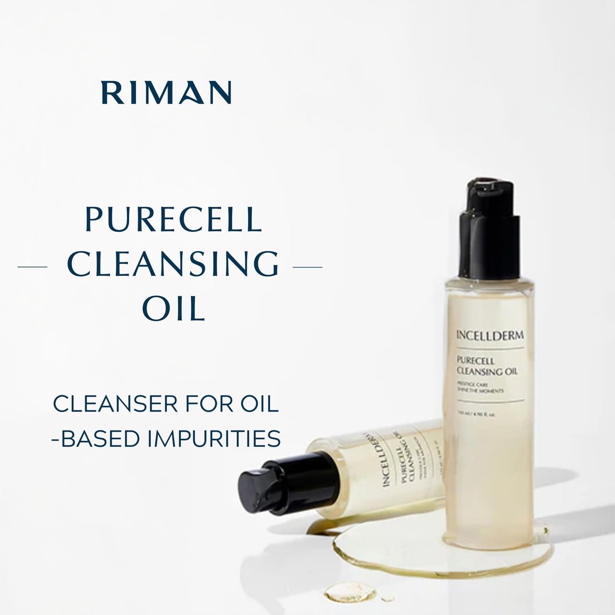 Riman Incellderm Purecell Cleansing Oil - 4.9 fl oz - Gentle Makeup Remover & Hydrating Cleanser - Lightweight Plant-Based Formula for All Skin Types Avelisse