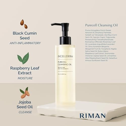 Riman Incellderm Purecell Cleansing Oil - 4.9 fl oz - Gentle Makeup Remover & Hydrating Cleanser - Lightweight Plant-Based Formula for All Skin Types Avelisse