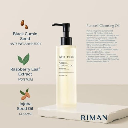 Riman Incellderm Purecell Cleansing Oil - 4.9 fl oz - Gentle Makeup Remover & Hydrating Cleanser - Lightweight Plant-Based Formula for All Skin Types Avelisse