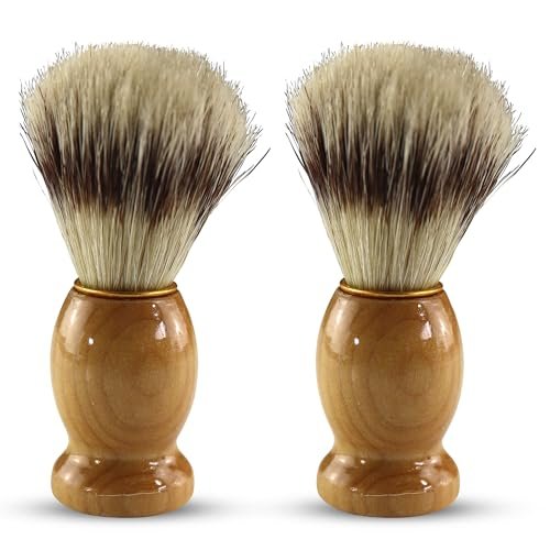 Iconikal 2-Pack Wood Handled Badger Hair Shaving Brush – Natural, for Aerosol-Free Shaving Cream - görsel 2