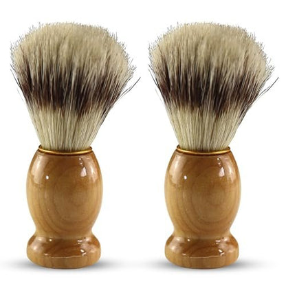 Iconikal 2-Pack Wood Handled Badger Hair Shaving Brush – Natural, for Aerosol-Free Shaving Cream