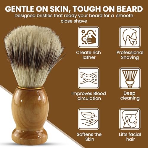 Iconikal 2-Pack Wood Handled Badger Hair Shaving Brush – Natural, for Aerosol-Free Shaving Cream - görsel 4