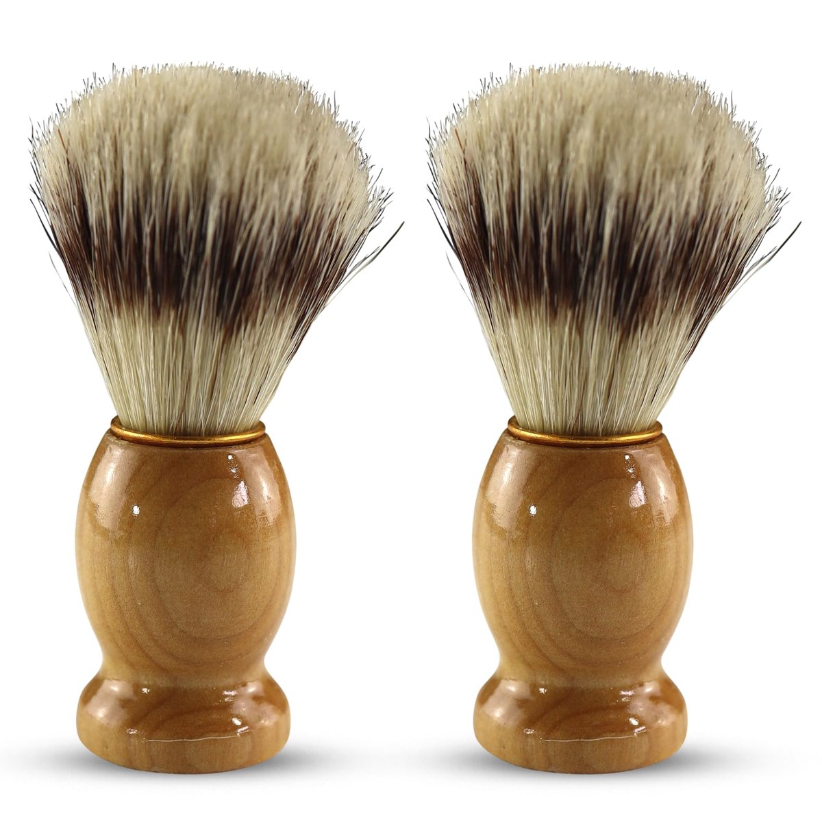 Iconikal 2-Pack Wood Handled Badger Hair Shaving Brush – Natural, for Aerosol-Free Shaving Cream - görsel 1