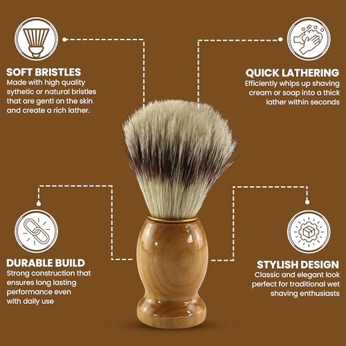 Iconikal 2-Pack Wood Handled Badger Hair Shaving Brush – Natural, for Aerosol-Free Shaving Cream - görsel 6