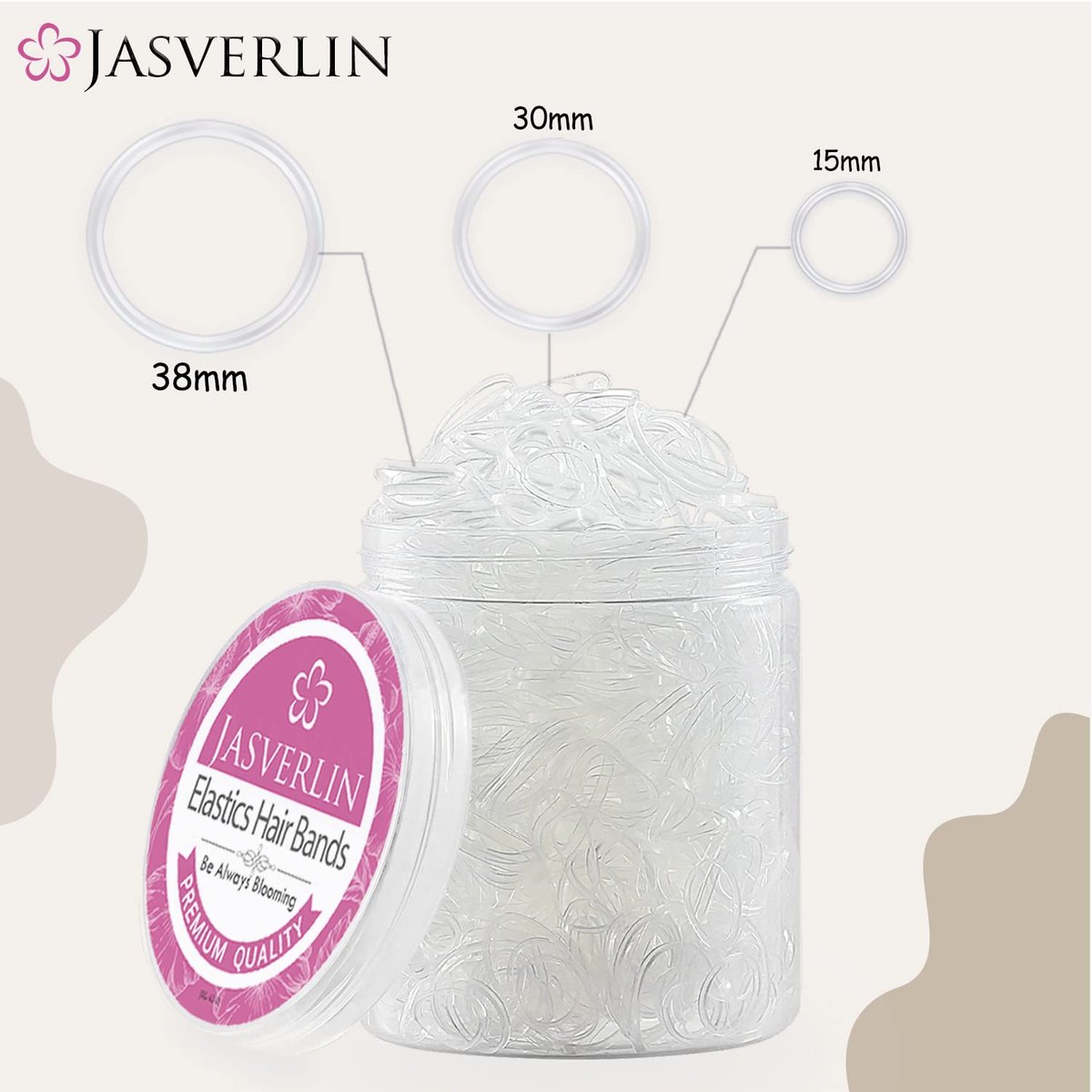 JASVERLIN Clear Hair Elastics 2000-Piece Variety Pack – Small, Medium, Large Rubber Bands & Polybands for Toddlers, Girls, Women, Baby - görsel 7