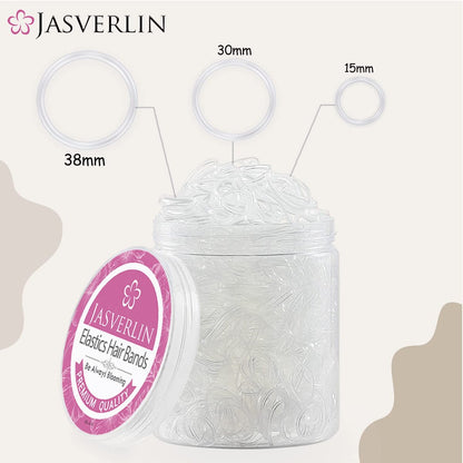 JASVERLIN Clear Hair Elastics 2000-Piece Variety Pack – Small, Medium, Large Rubber Bands & Polybands for Toddlers, Girls, Women, Baby