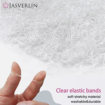 JASVERLIN Clear Hair Elastics 2000-Piece Variety Pack – Small, Medium, Large Rubber Bands & Polybands for Toddlers, Girls, Women, Baby