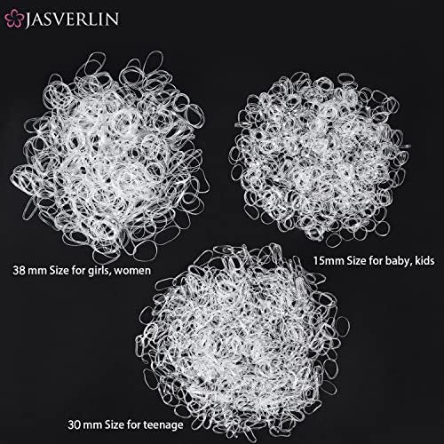 JASVERLIN Clear Hair Elastics 2000-Piece Variety Pack – Small, Medium, Large Rubber Bands & Polybands for Toddlers, Girls, Women, Baby - görsel 6