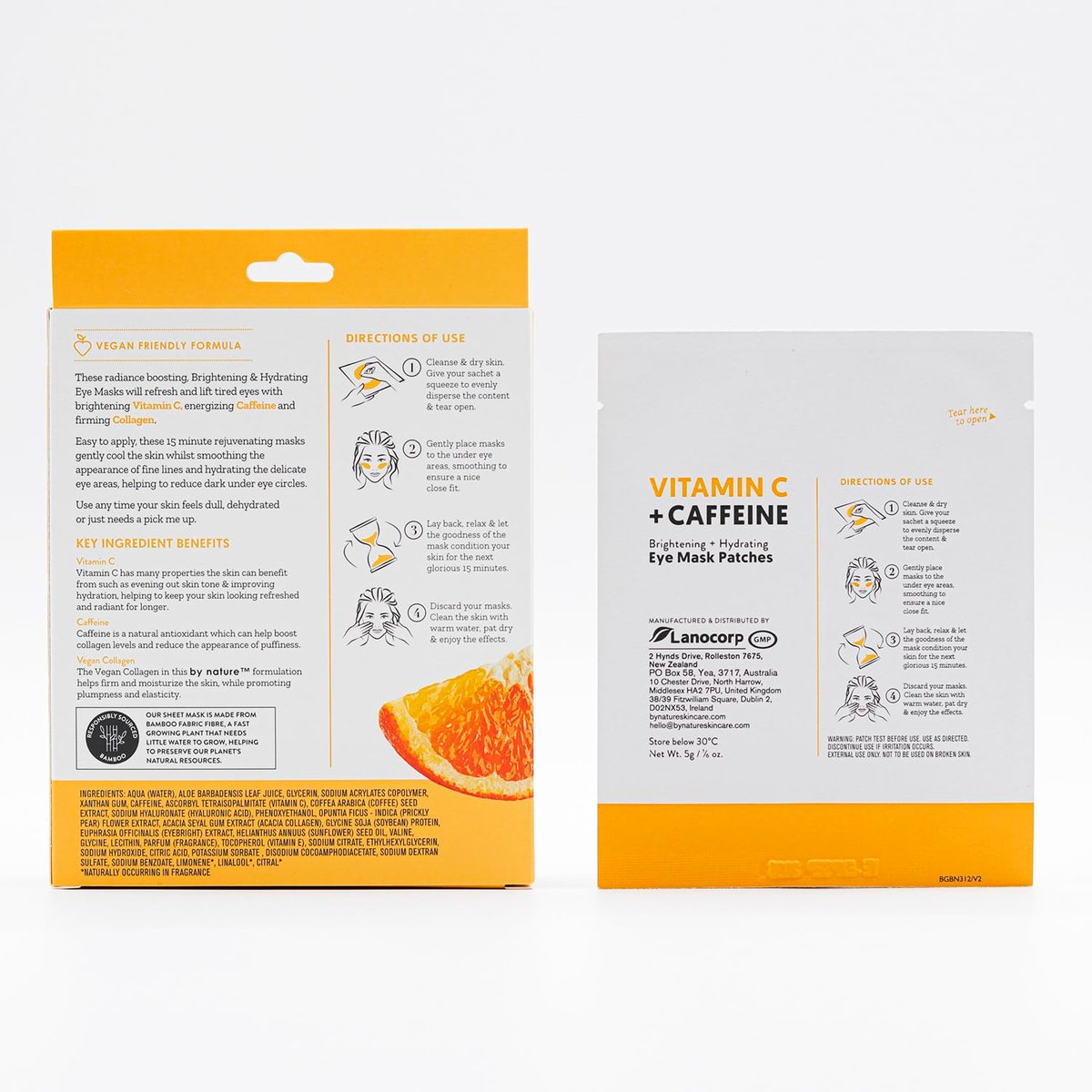 By Nature Vitamin C + Caffeine + Hydrating Under Eye Mask Patches - Energizing + Replenishing Eye Patches for Dark Circles - Skincare from New Zealand - 5 Pairs - görsel 17