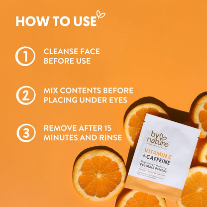 By Nature Vitamin C + Caffeine + Hydrating Under Eye Mask Patches - Energizing + Replenishing Eye Patches for Dark Circles - Skincare from New Zealand - 5 Pairs