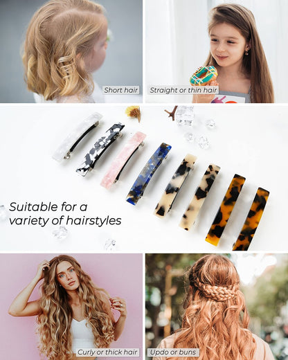 8 Pcs 3 Inch Acetate Hair Barrettes for Women – No Slip Tortoise Shell Clips for Fine, Thin & Thick Hair
