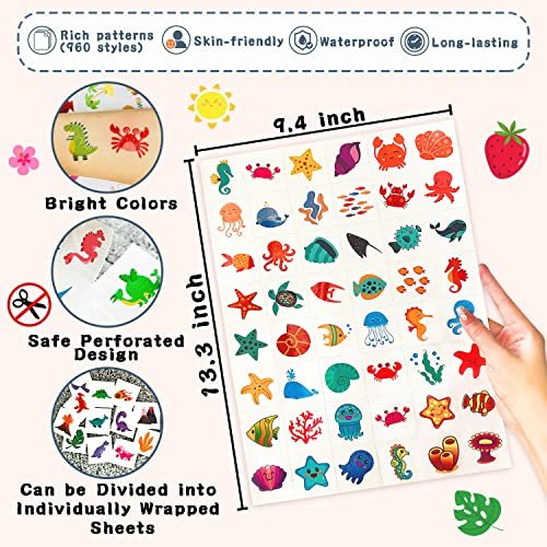 960 PCS Individually Wrapped Temporary Tattoos for Kids Bulk – Cute Fake Tattoo Stickers for Birthday Party Favors & Christmas Games (20 Sheets) Avelisse