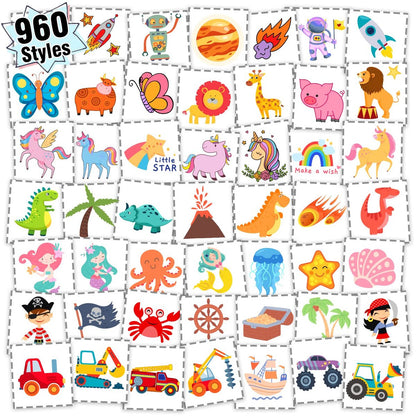 960 PCS Individually Wrapped Temporary Tattoos for Kids Bulk – Cute Fake Tattoo Stickers for Birthday Party Favors & Christmas Games (20 Sheets) Avelisse