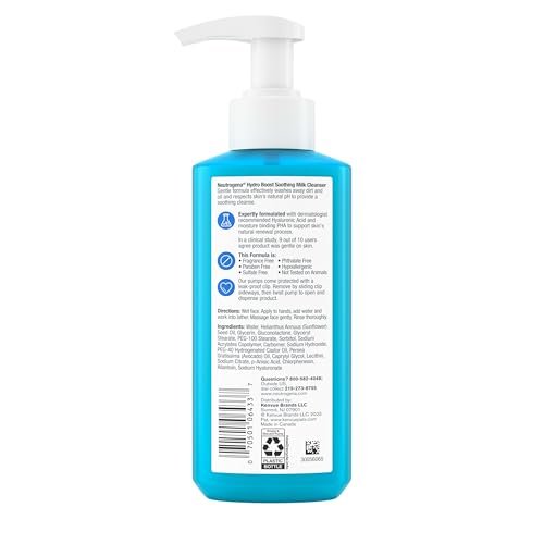 Neutrogena Hydro Boost Face Wash Soothing Milk Cleanser, Fragrance-Free Hydrating Facial Cleanser with Hyaluronic Acid for Sensitive Skin & Makeup Removal, 7.8 oz Avelisse