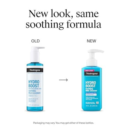 Neutrogena Hydro Boost Face Wash Soothing Milk Cleanser, Fragrance-Free Hydrating Facial Cleanser with Hyaluronic Acid for Sensitive Skin & Makeup Removal, 7.8 oz Avelisse