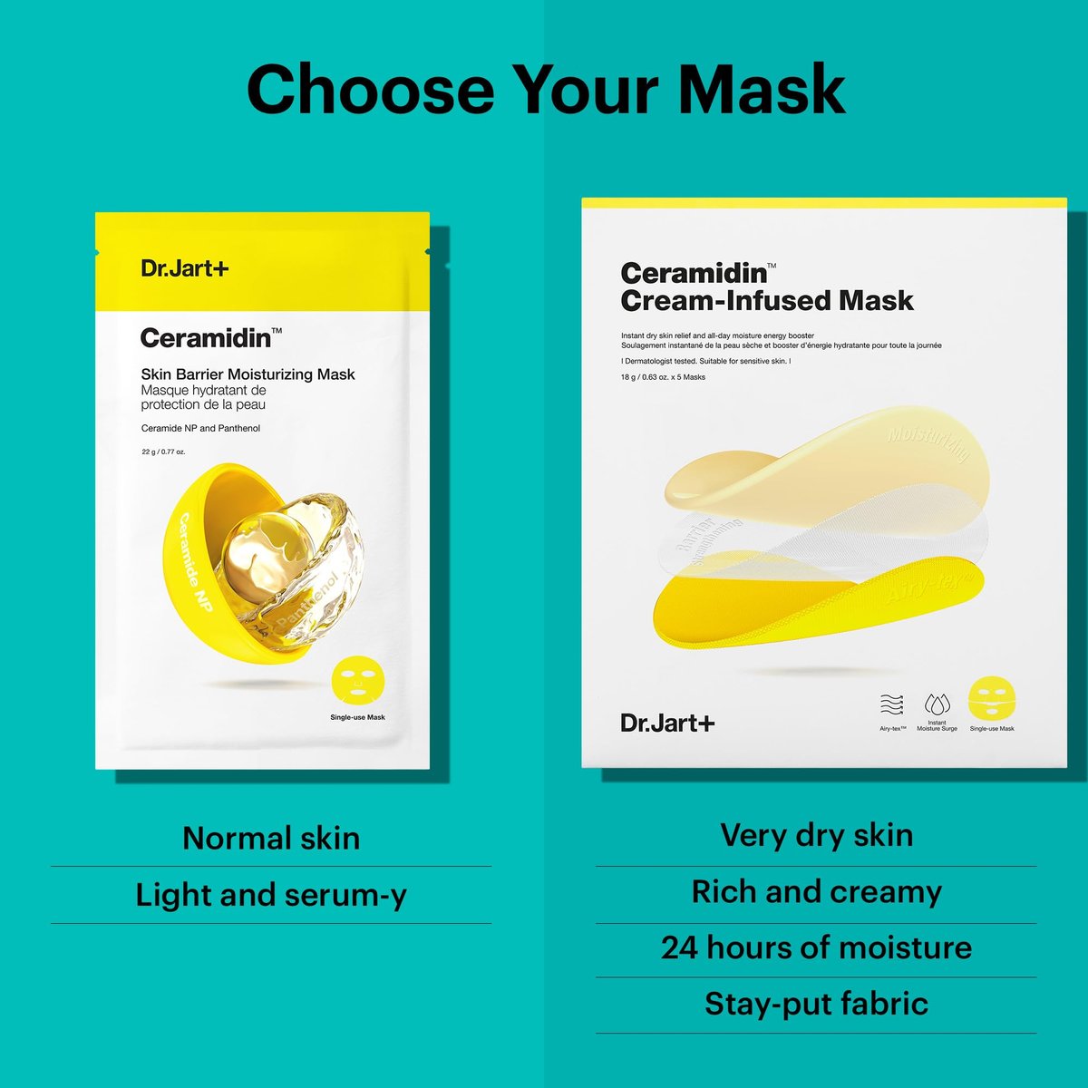 Dr.Jart+ Ceramidin Cream-Infused Korean Face Mask for Dry Skin with Ceramides and Panthenol – 1 Pack Avelisse