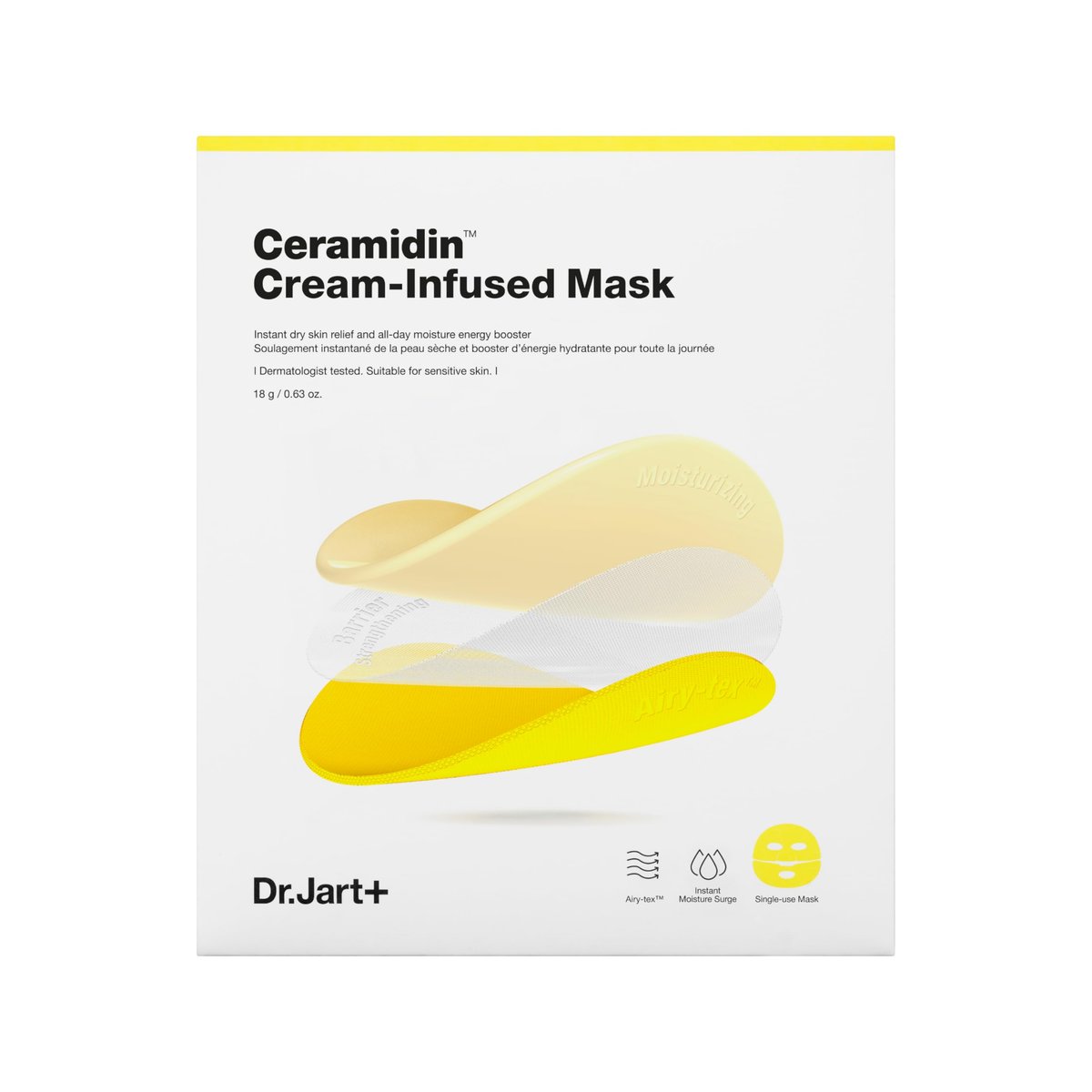 Dr.Jart+ Ceramidin Cream-Infused Korean Face Mask for Dry Skin with Ceramides and Panthenol – 1 Pack Avelisse
