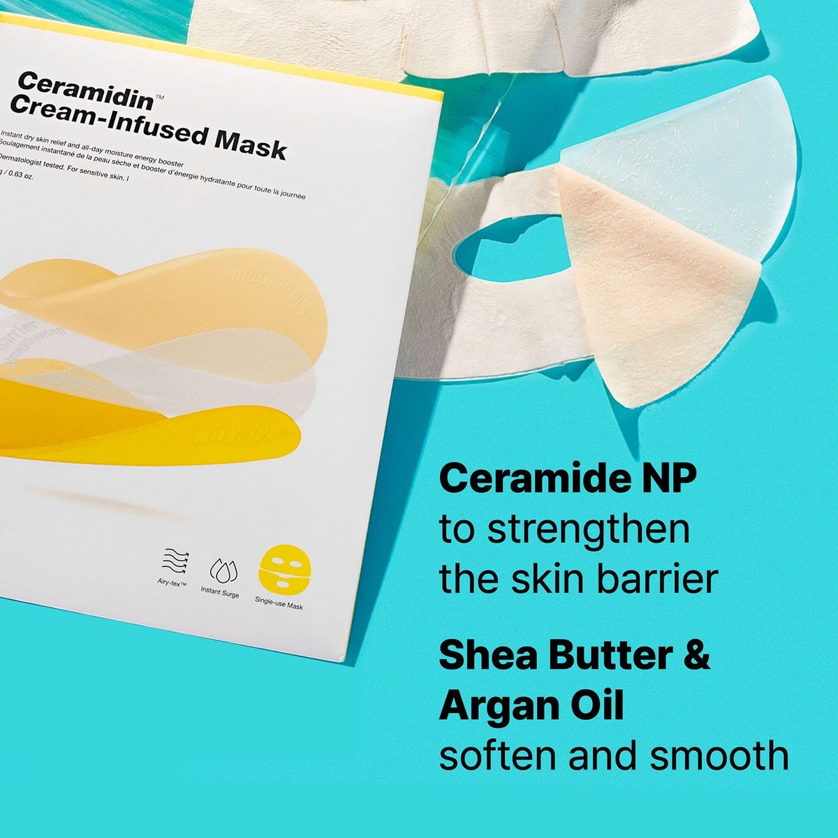 Dr.Jart+ Ceramidin Cream-Infused Korean Face Mask for Dry Skin with Ceramides and Panthenol – 1 Pack Avelisse