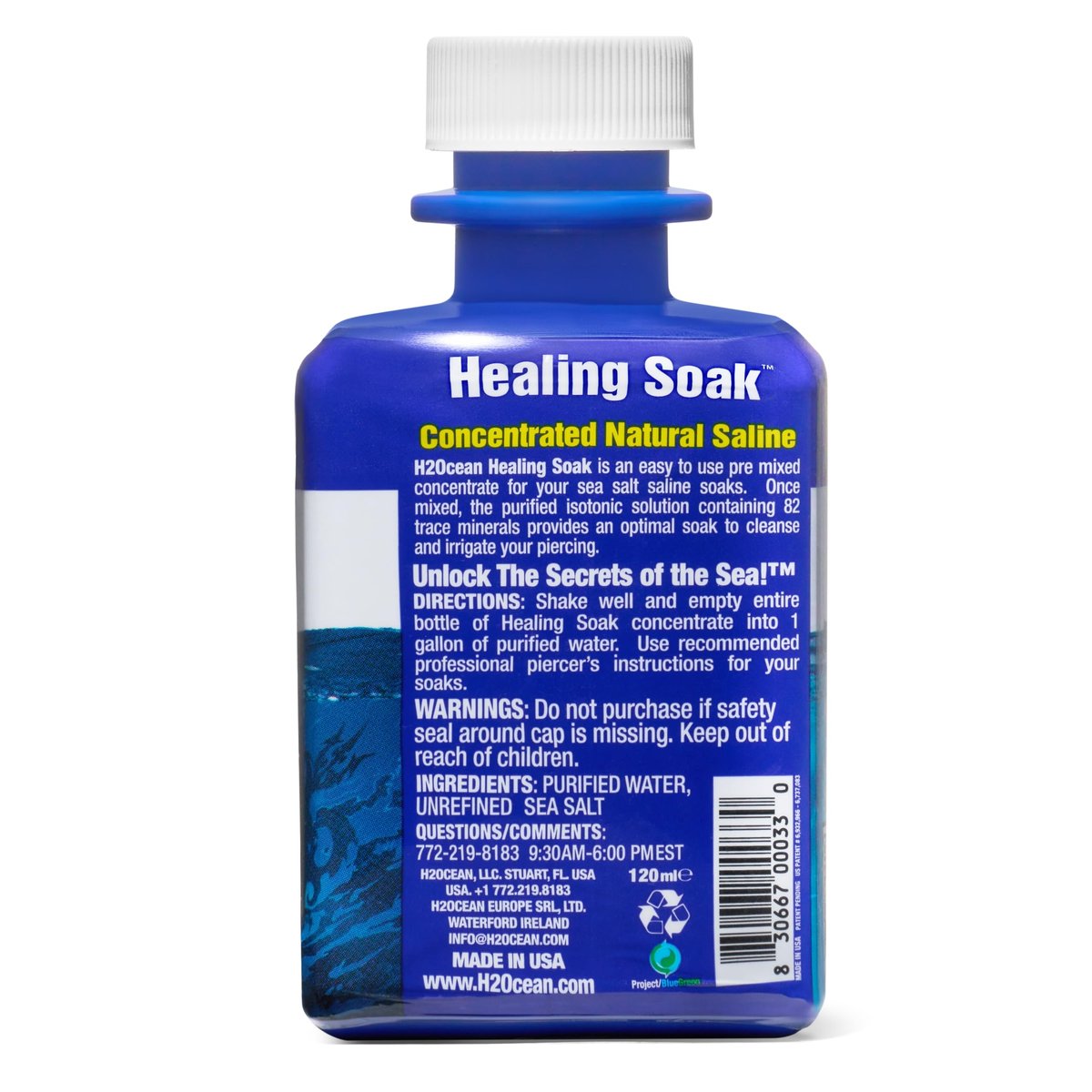 H2Ocean Healing Soak Piercing & Wound Sea Salt Bath - 4 oz Saline Solution for Body Piercing Aftercare Avelisse