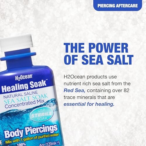 H2Ocean Healing Soak Piercing & Wound Sea Salt Bath - 4 oz Saline Solution for Body Piercing Aftercare Avelisse