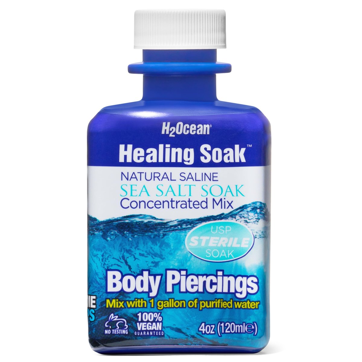 H2Ocean Healing Soak Piercing & Wound Sea Salt Bath - 4 oz Saline Solution for Body Piercing Aftercare Avelisse