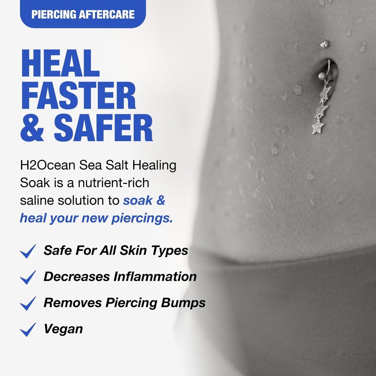 H2Ocean Healing Soak Piercing & Wound Sea Salt Bath - 4 oz Saline Solution for Body Piercing Aftercare Avelisse