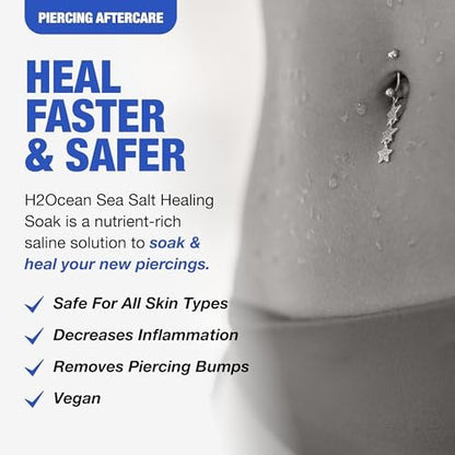 H2Ocean Healing Soak Piercing & Wound Sea Salt Bath - 4 oz Saline Solution for Body Piercing Aftercare Avelisse